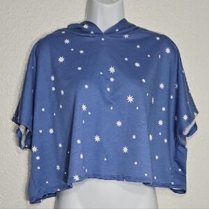 21 Saints Hooded Oversized White Star on Blue Sky Print Pullover Crop Top L